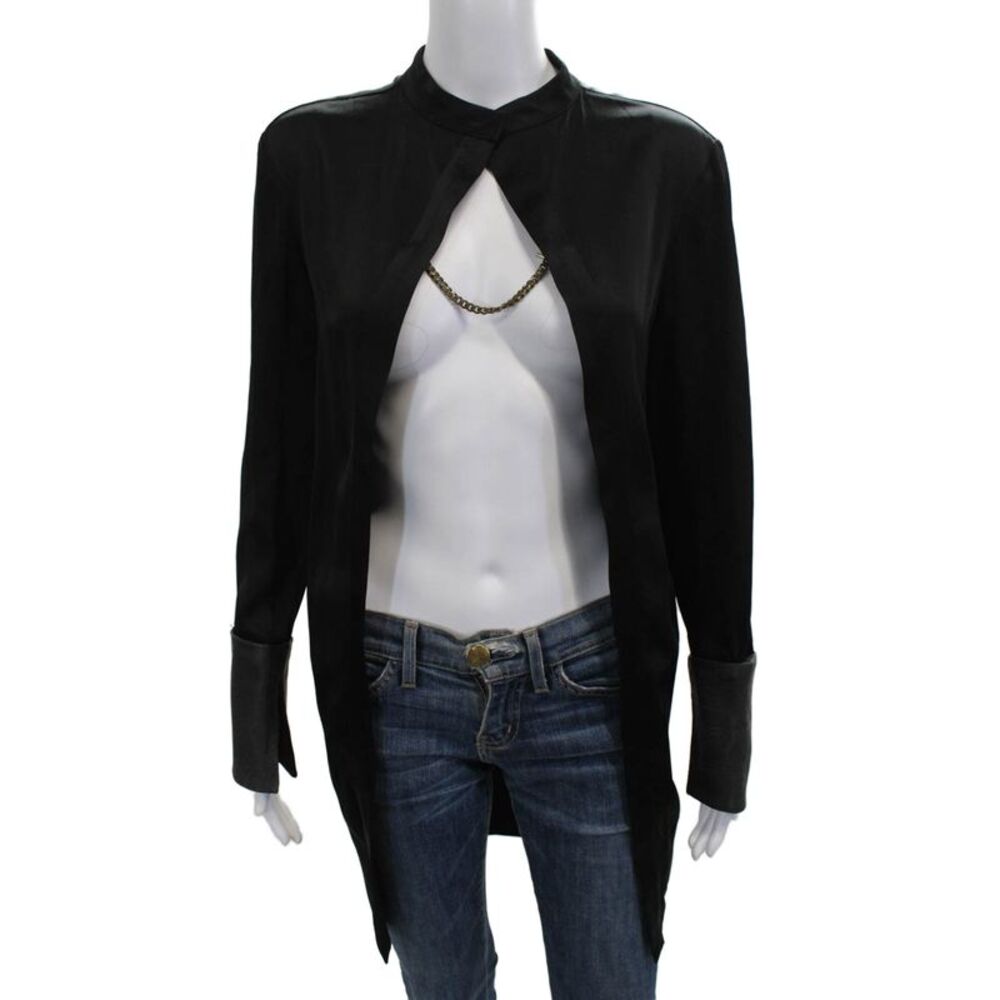 Sally LaPointe Women Tunic Black Collared Long Sleeve Acetate Size 2